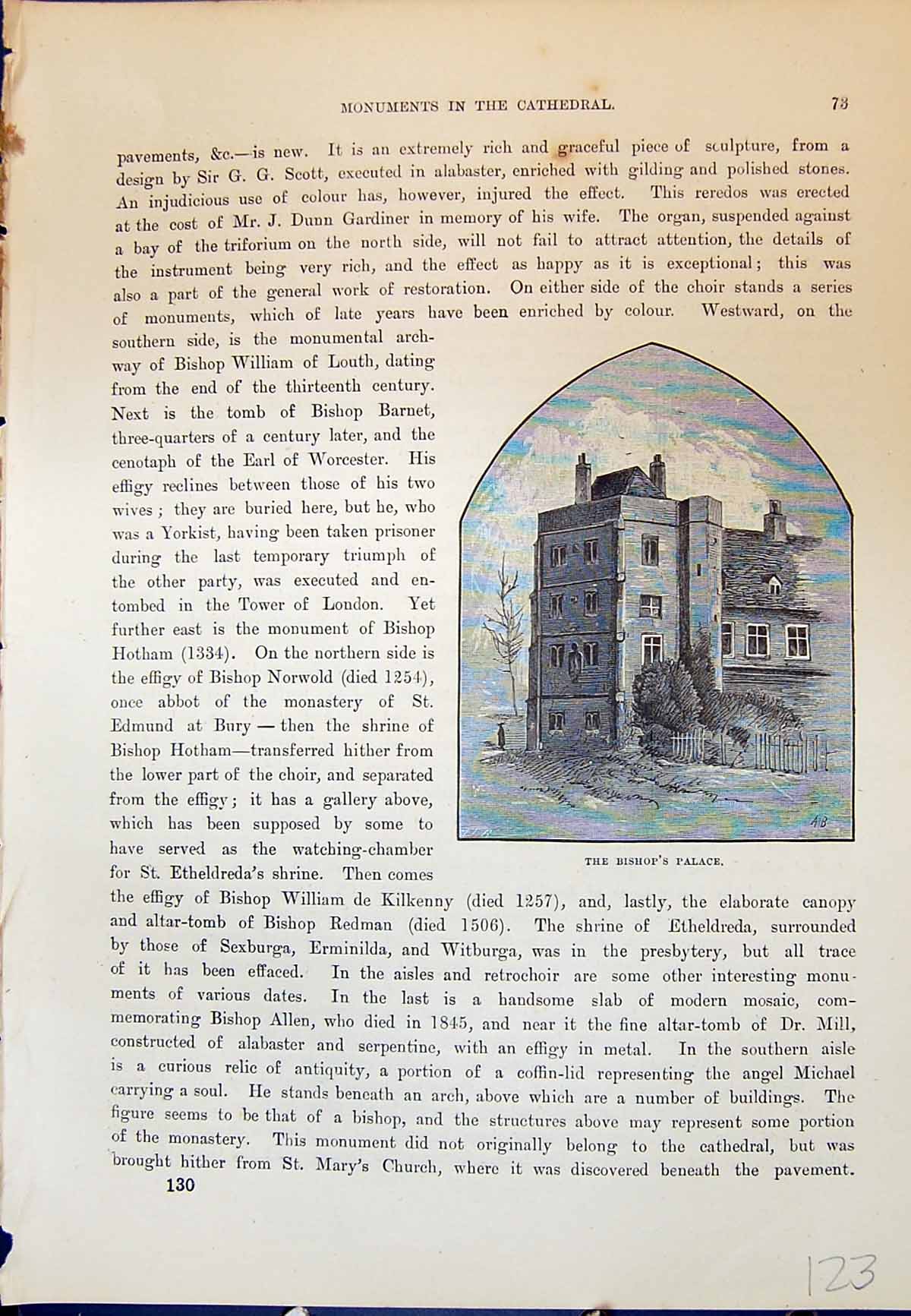 Original Old Antique Print Bishop'S Palace Architecture Cassell C1882 Victorian