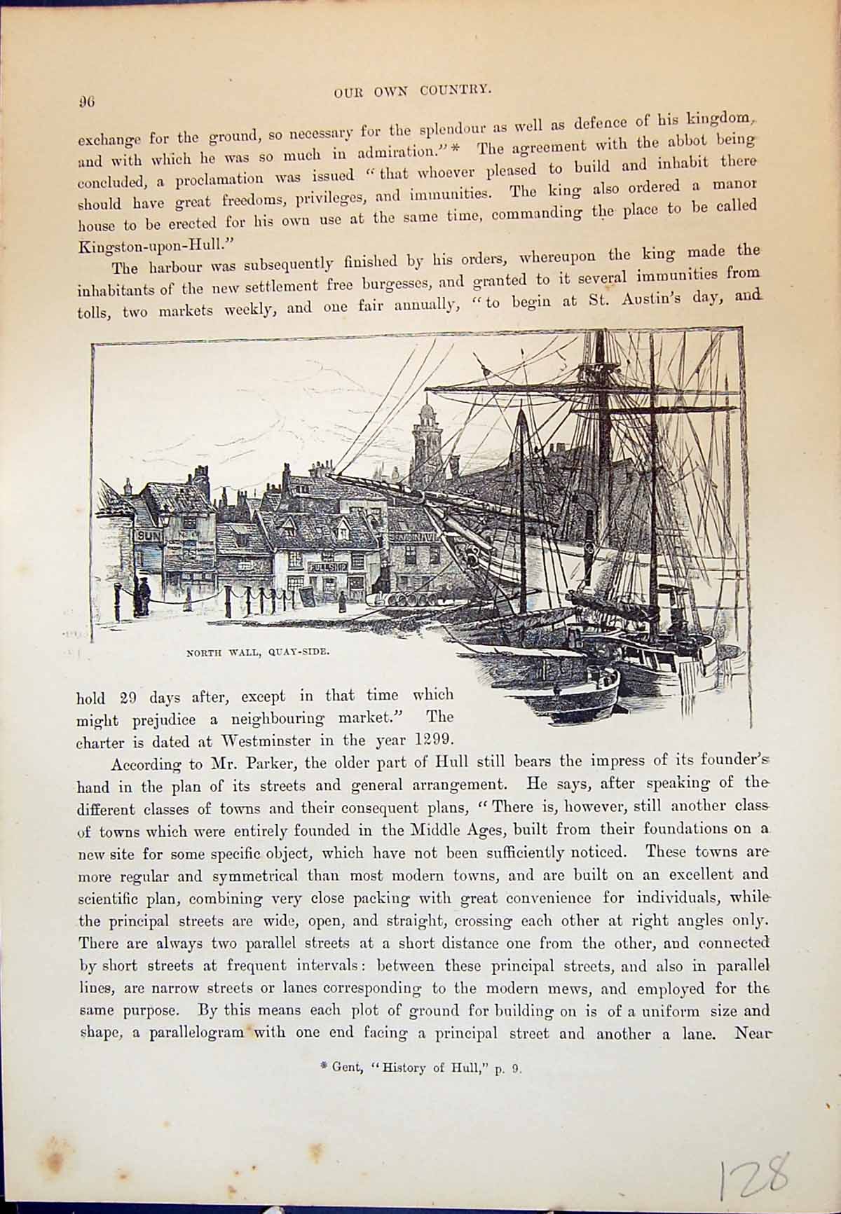 Original Old Antique Print View North Wall Quay-Side Ship Boats Cassell C1882