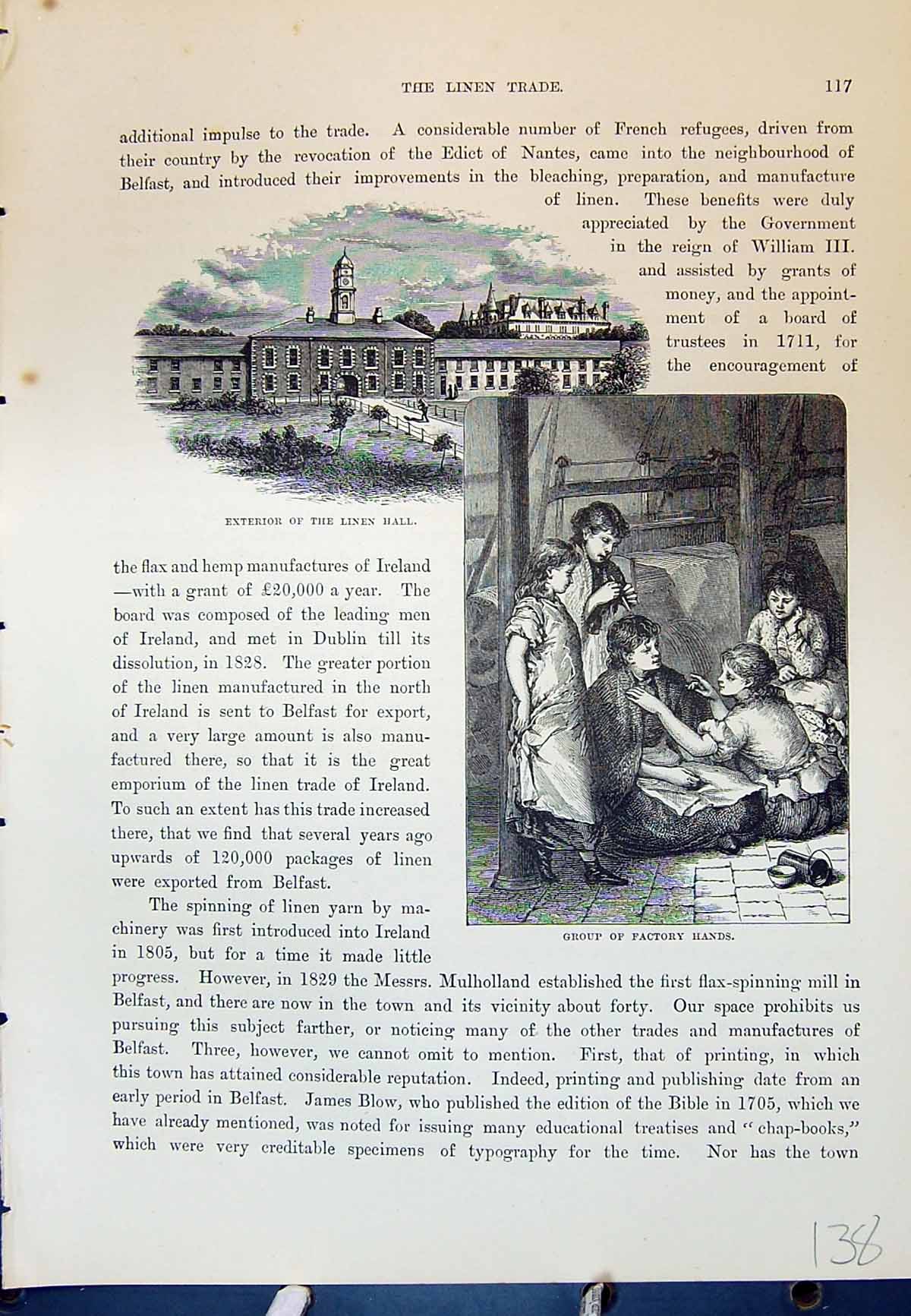 Old Exterior Linen Hall Trade Group Factory Hands Ireland Cassell C18 19th