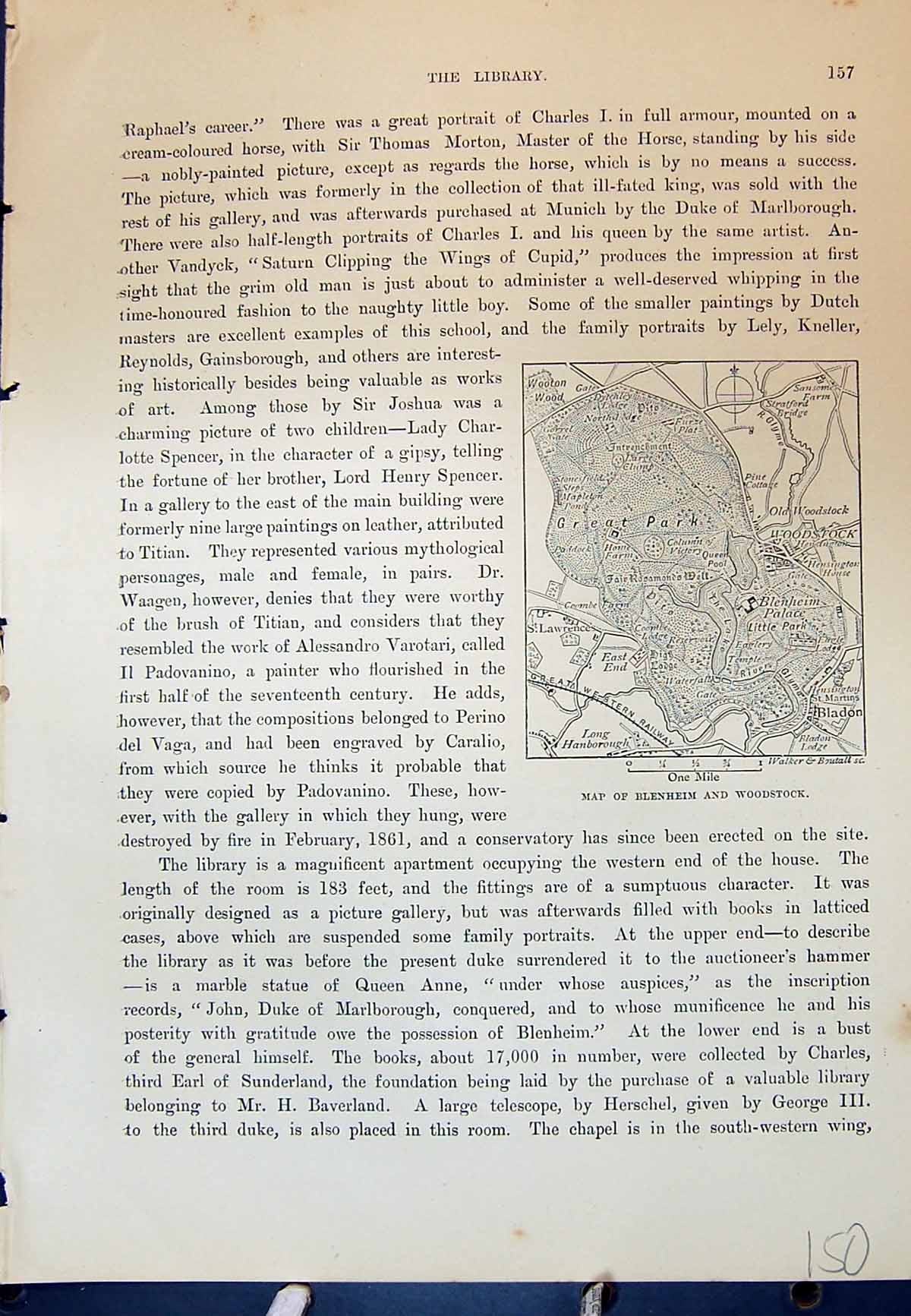Antique Old Print Map Plan Blenheim Palace Woodstock Great Park Cassell C1882