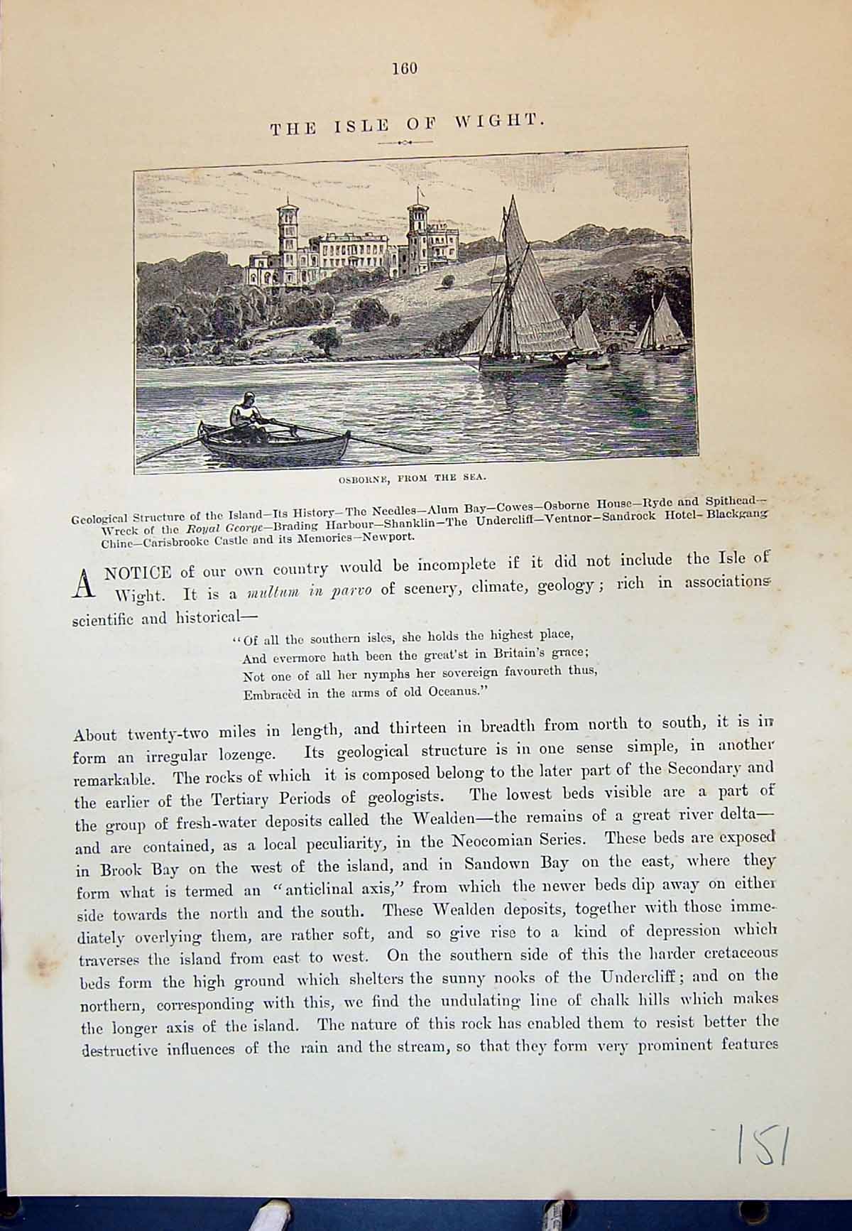 Original Old Antique Print Isle Wight Osborne House Cassell C1882 Victorian