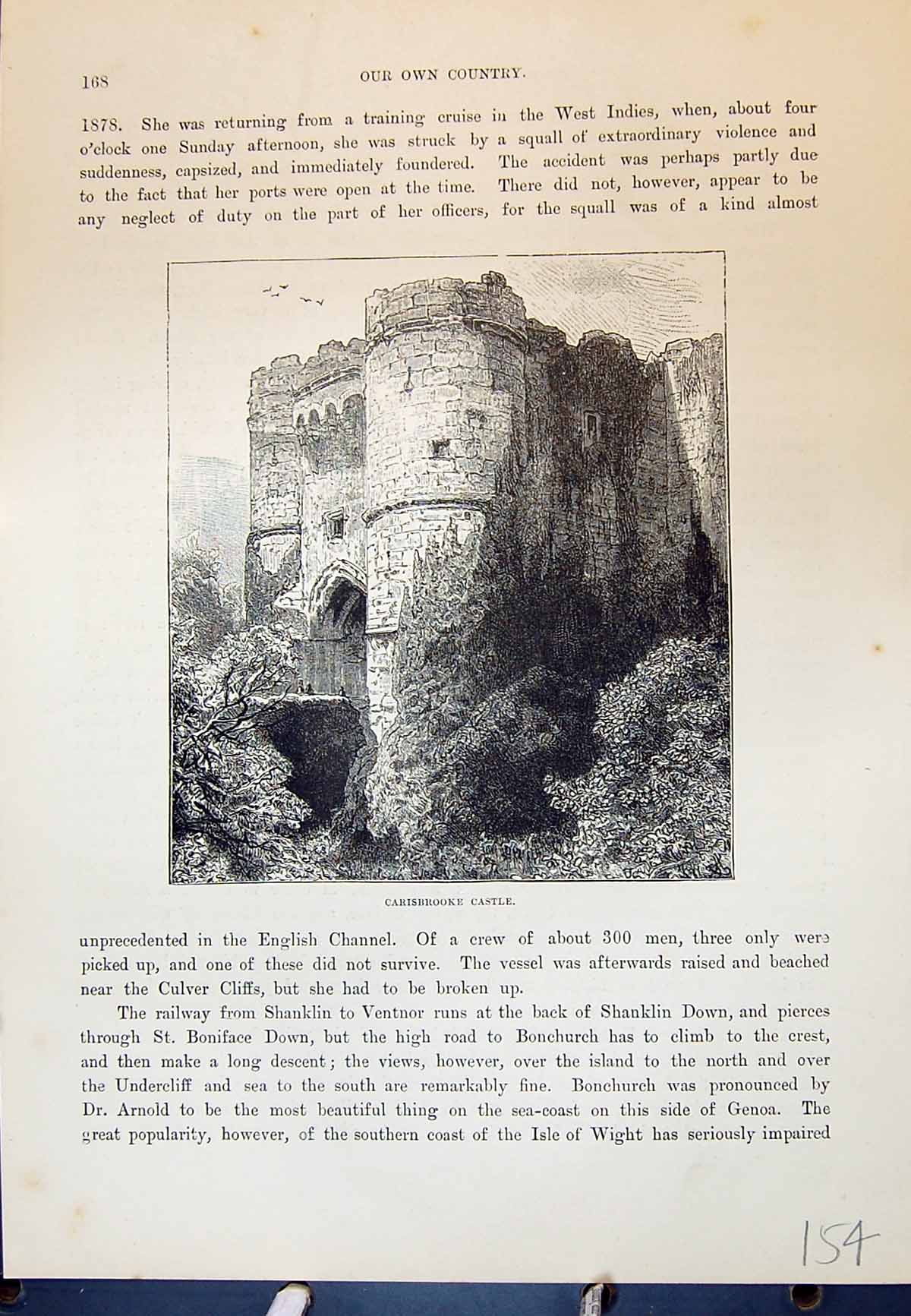 Original Old Antique Print Carisbrooke Castle Architecture Cassell C1882 19th