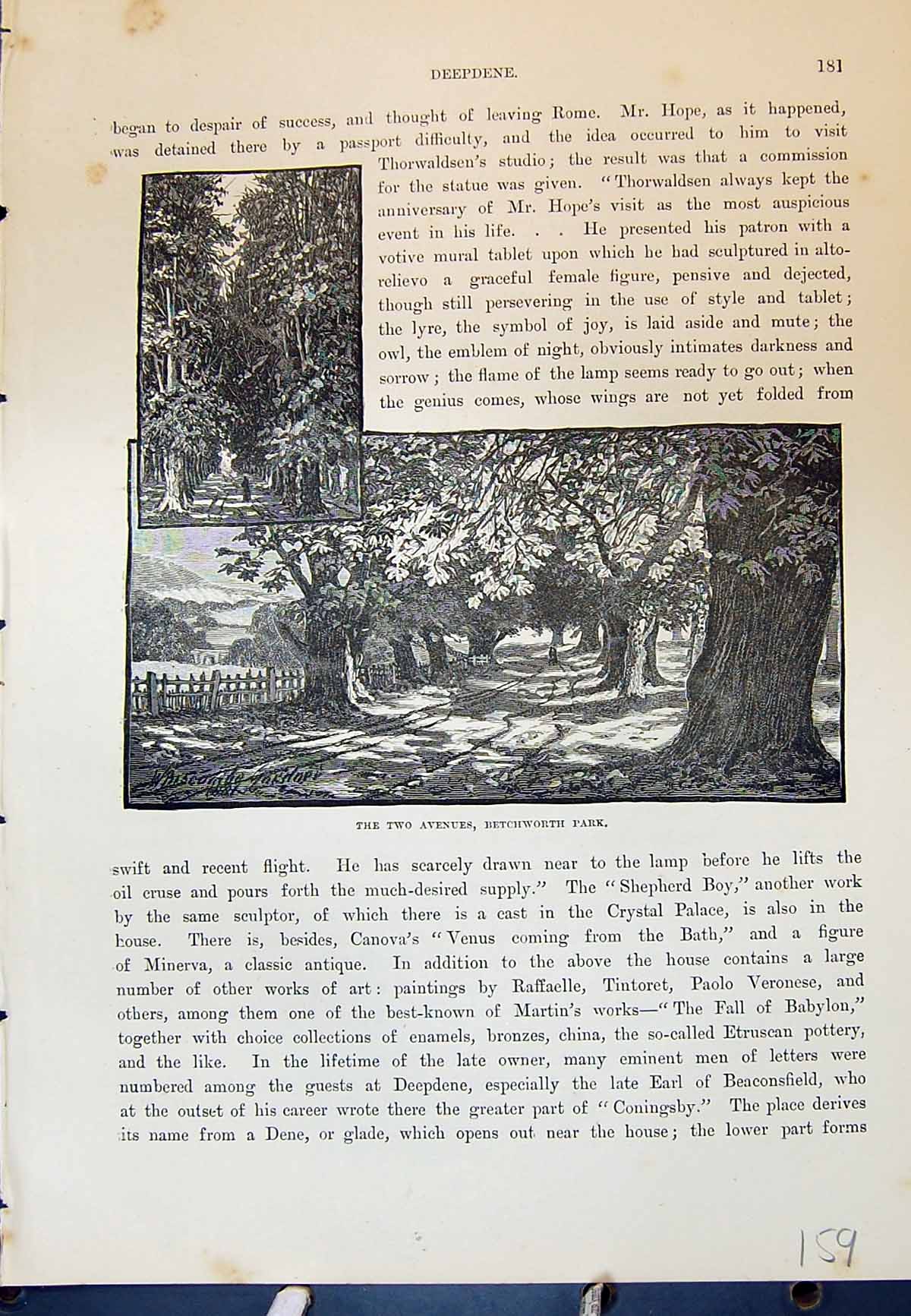 Original Old Antique Print View Two Avenues Betchworth Park Cassell C1882 19th
