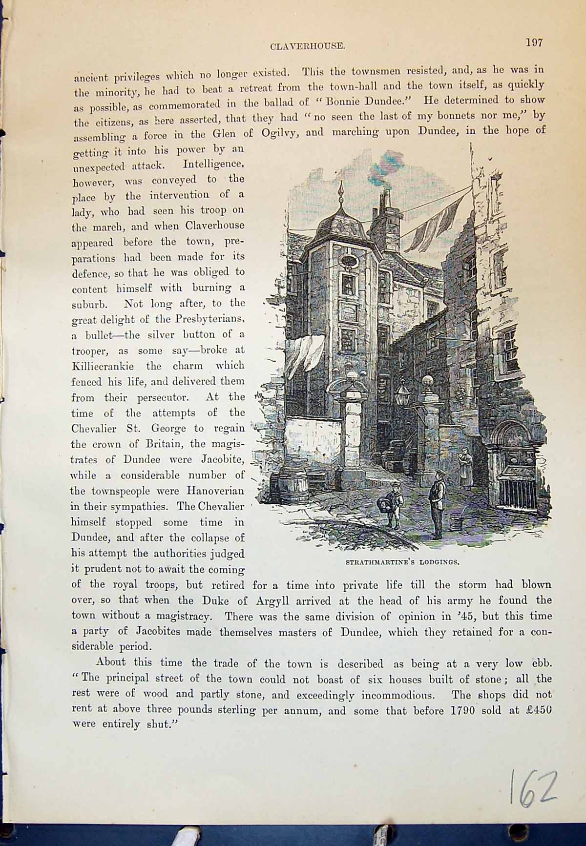Original Old Antique Print Strathmartin Lodgings Claverhouse Cassell C1882 19th