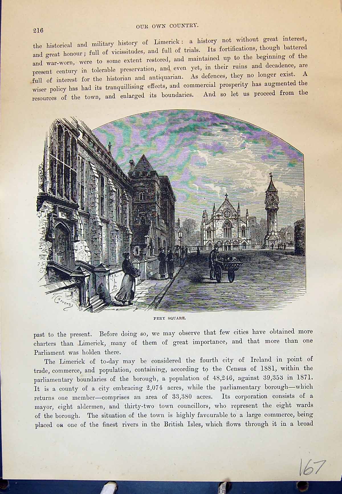 Antique Print Pery Square Church Houses Architecture Ireland Cassell C1882 19th