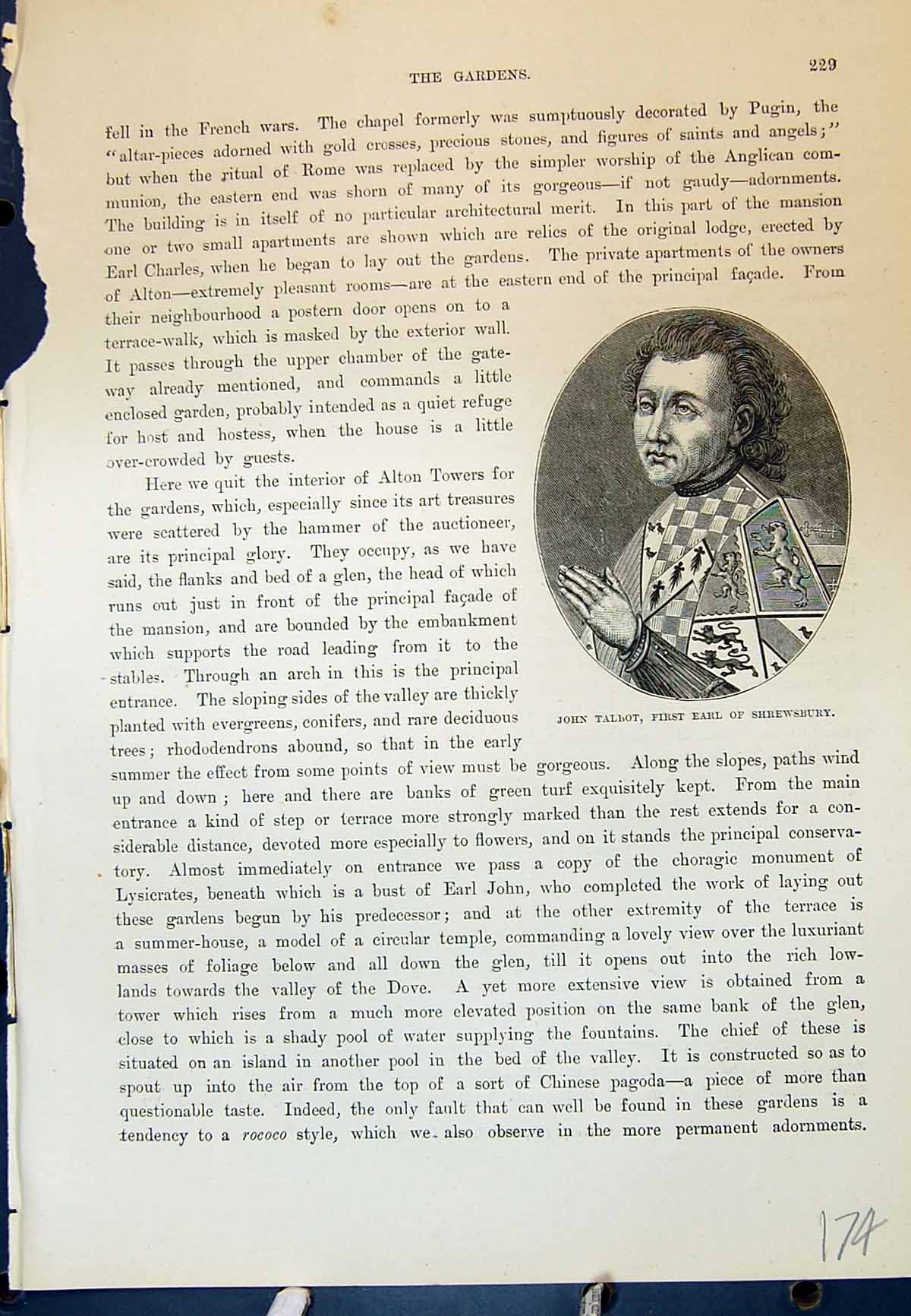 Original Old Antique Print Portrait John Talbot Earl Shrewsbury Cassell C1882