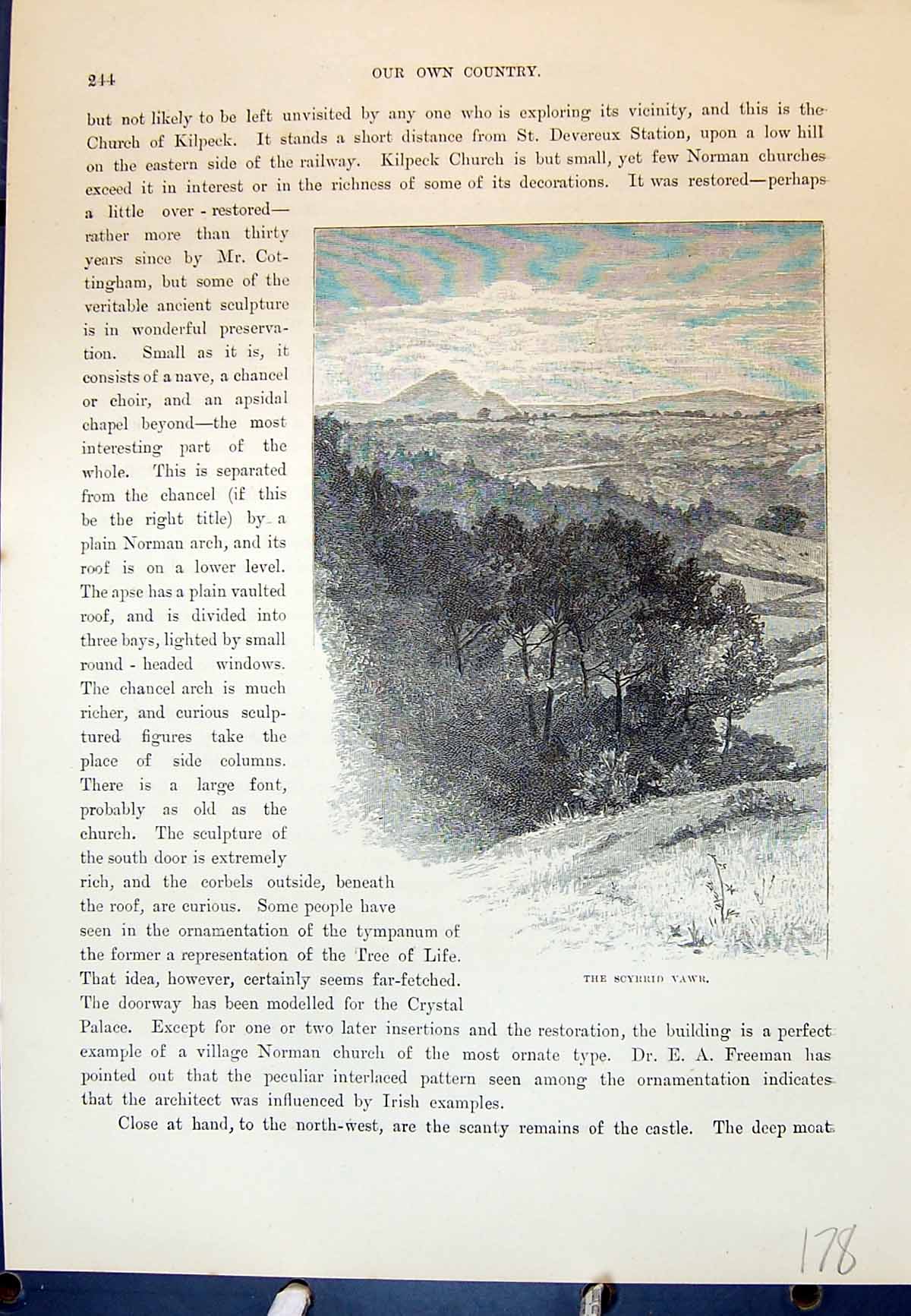 Old Antique Print View Scyrris Vawr Mountains Countryside Cassell C1882 19th