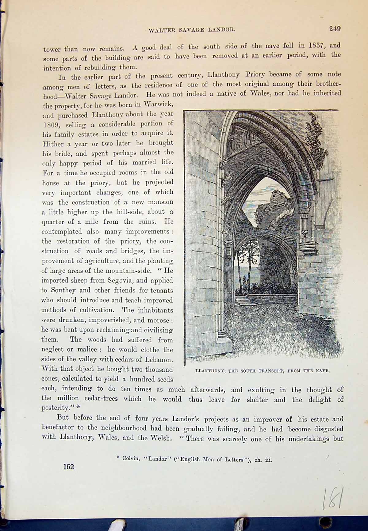 Original Old Antique Print Llanthony Transept Nave Architecture Cassell C1882