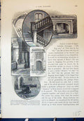 Old Print Eton School Cloister Garden Pump Russian Gun Yard Cassell C1882 19th