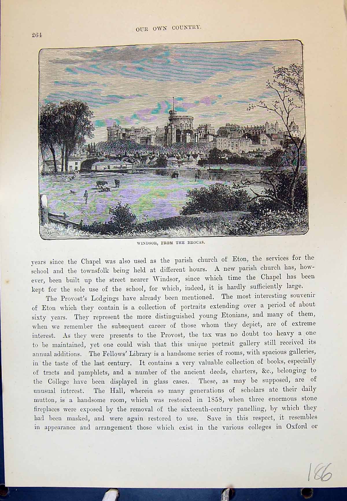 Old Antique Print View Windsor Castle Brocas London England Cassell C1882 19th