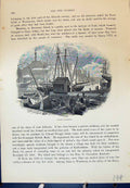 Original Old Antique Print Poole Harbour Ships Boats England Cassell C1882 19th