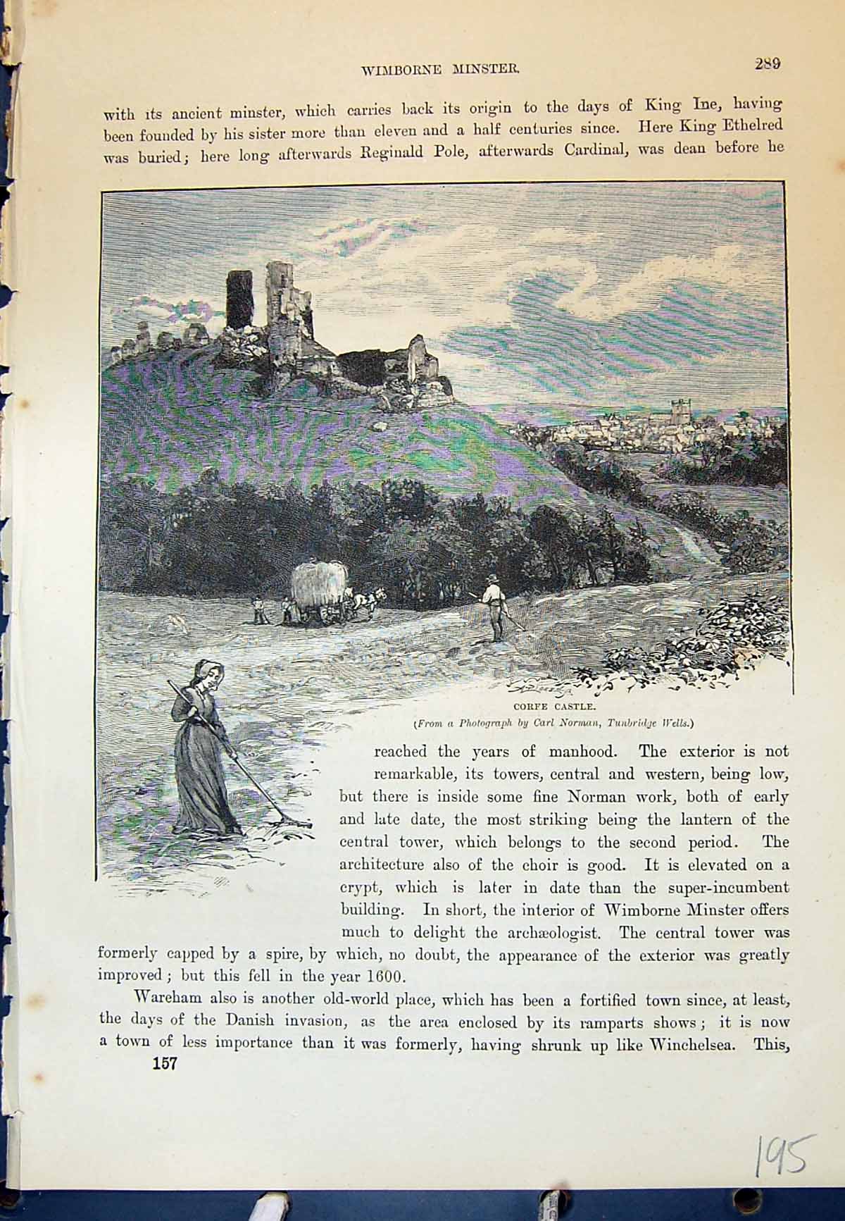 Original Old Antique Print Corfe Castle Ruins Agriculture Cassell C1882 19th