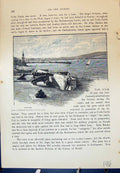 Original Old Antique Print View Swanage Sea War Gun Boats Cassell C1882 19th