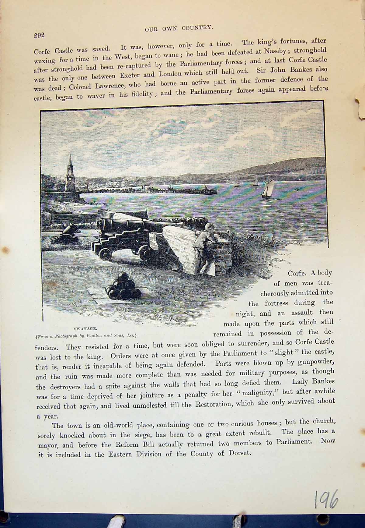 Original Old Antique Print View Swanage Sea War Gun Boats Cassell C1882 19th