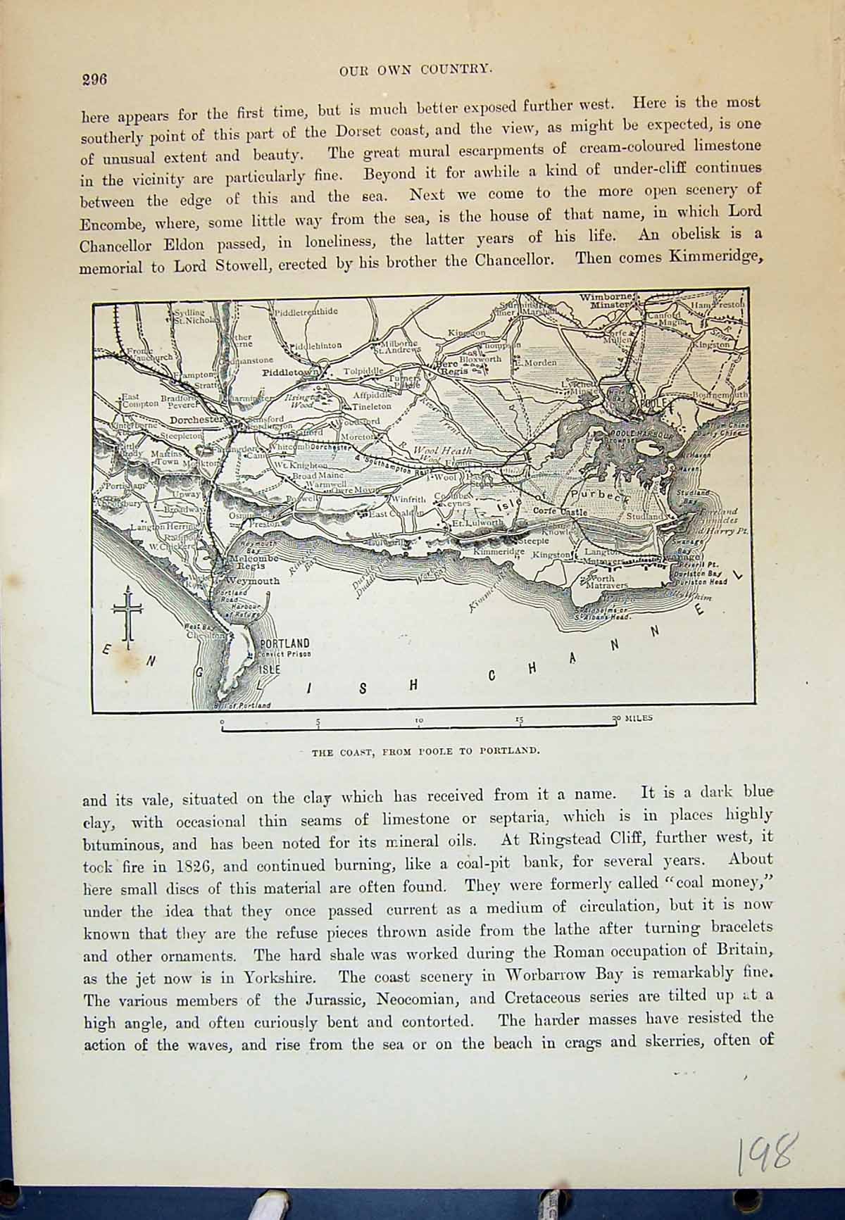 Old Antique Print Map Poole Portland Corfe Castle Harbour Cassell C1882 19th