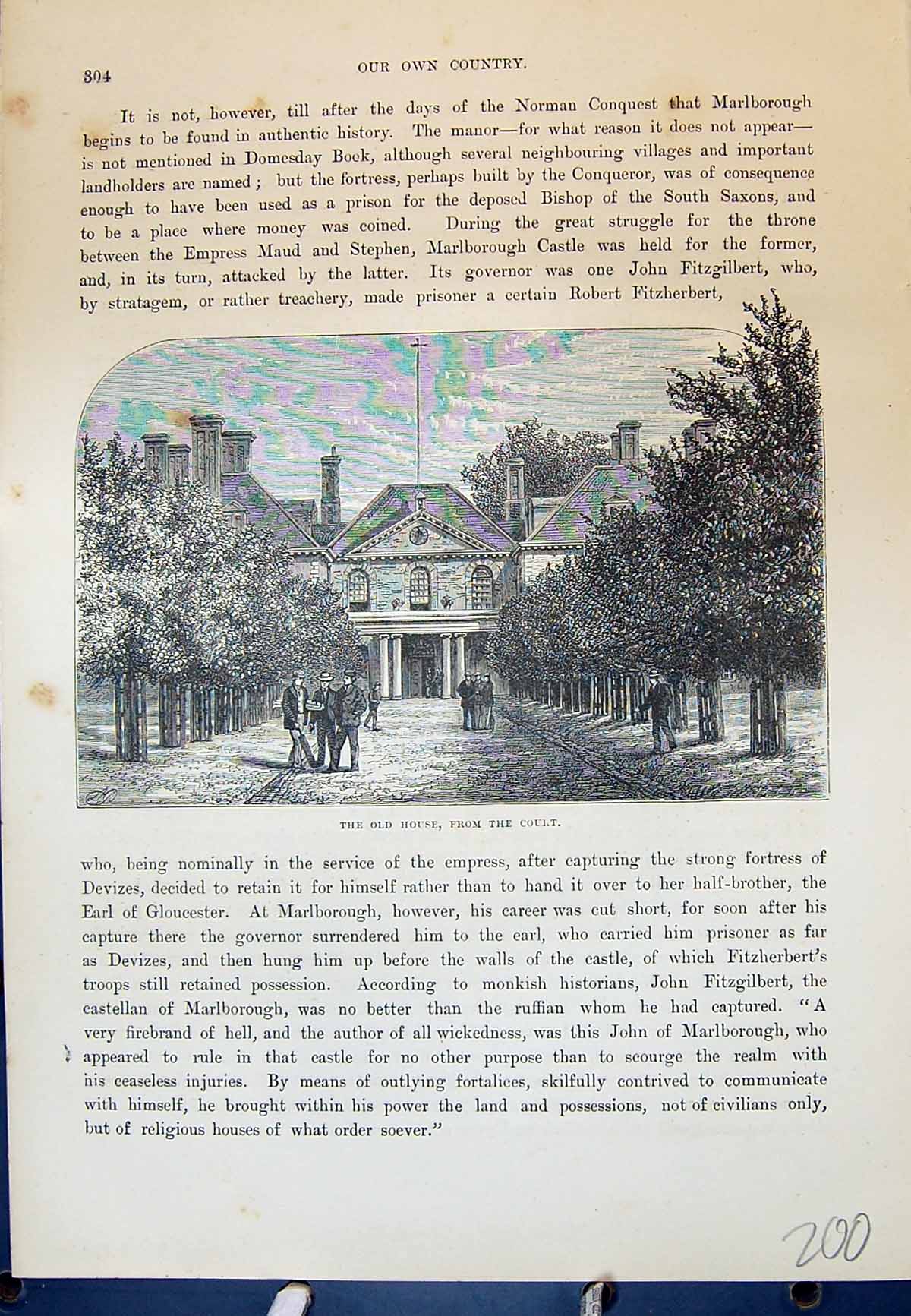 Original Old Antique Print Exterior House Court Architecture Cassell C1882 19th