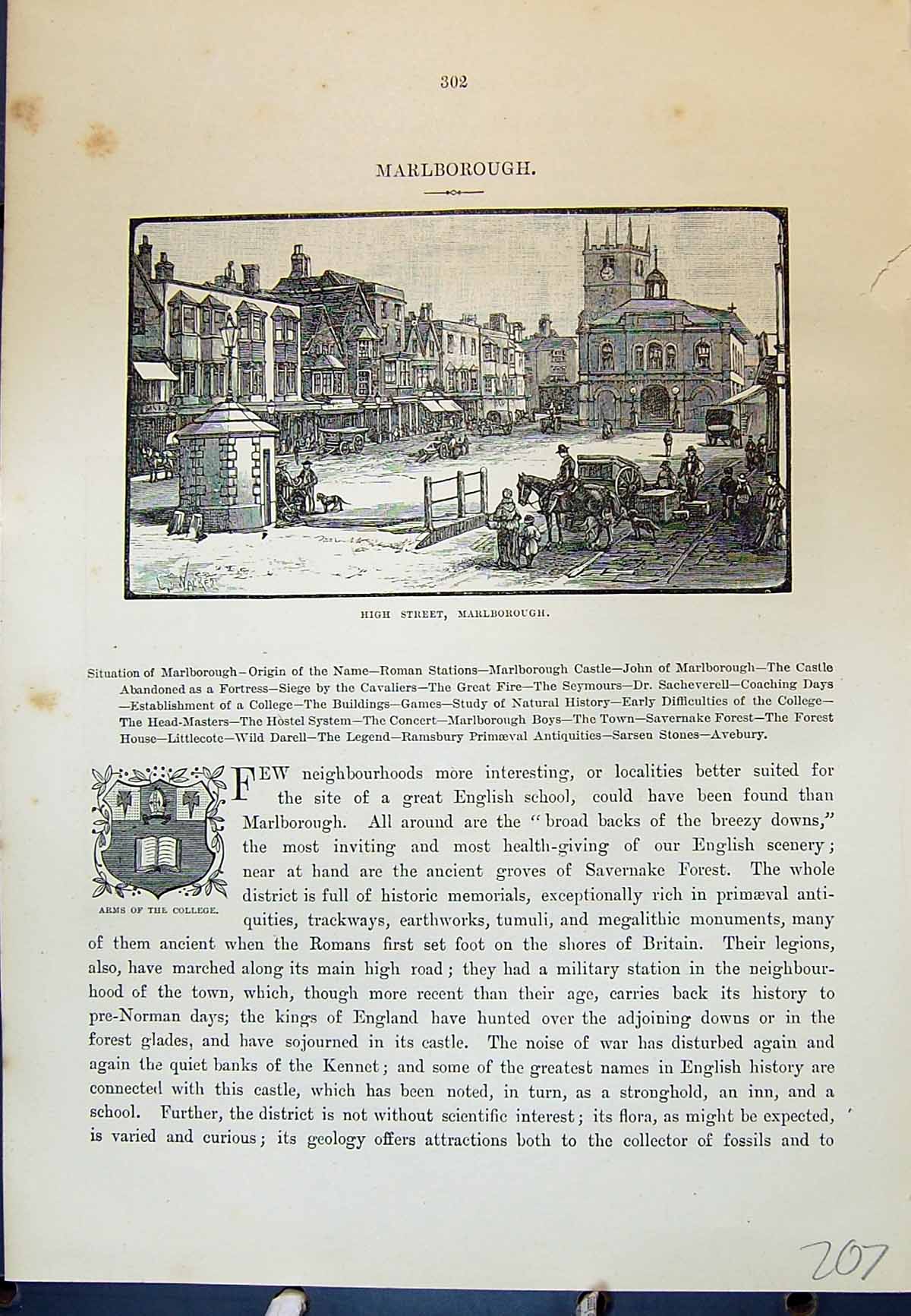 Old Print High Street Marlborough Portland Boat Moonlight Cassell C1882 19th