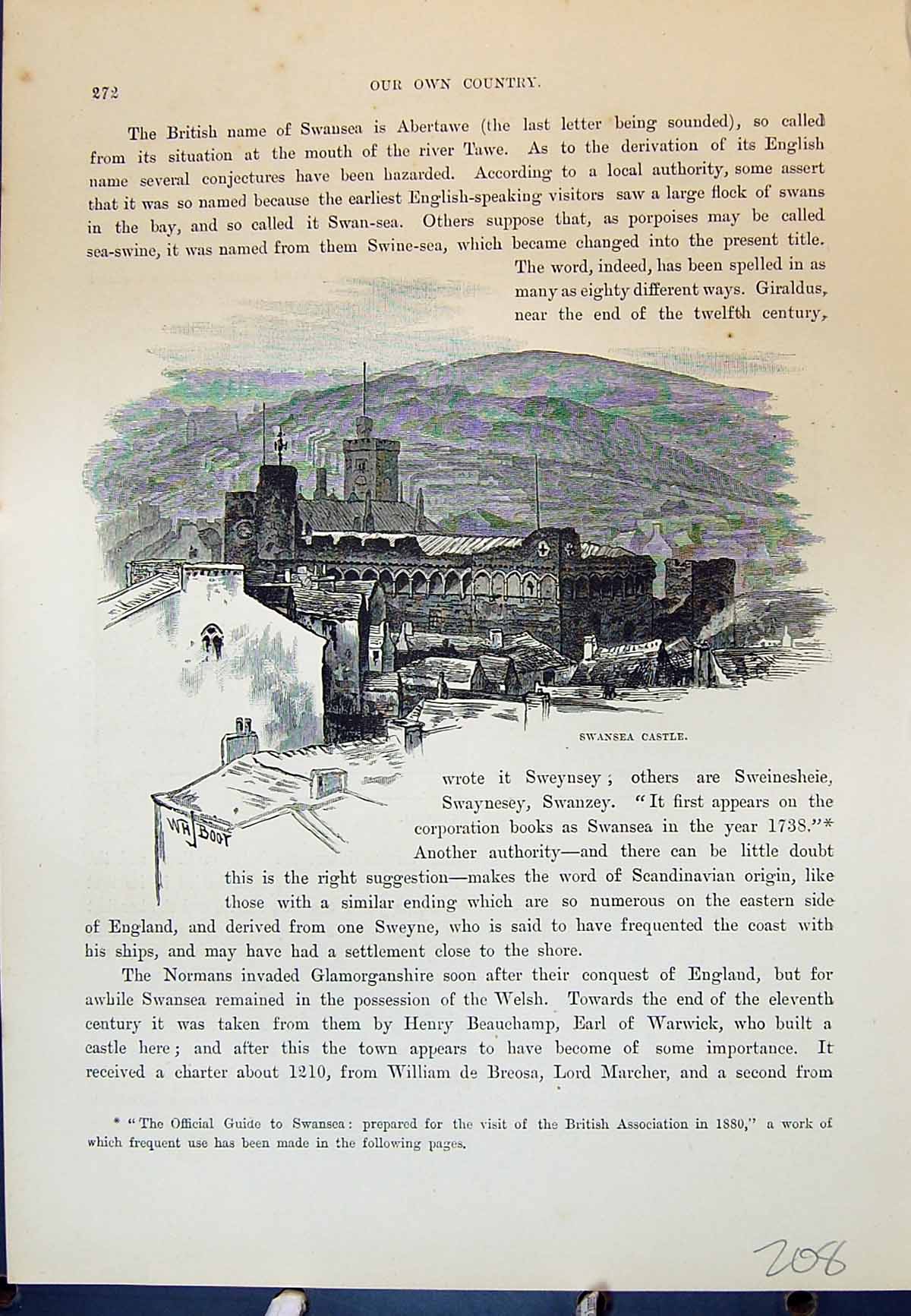 Antique Old Print Swansea Castle Map Swansea Bay Britton Ferry Cassell C1882