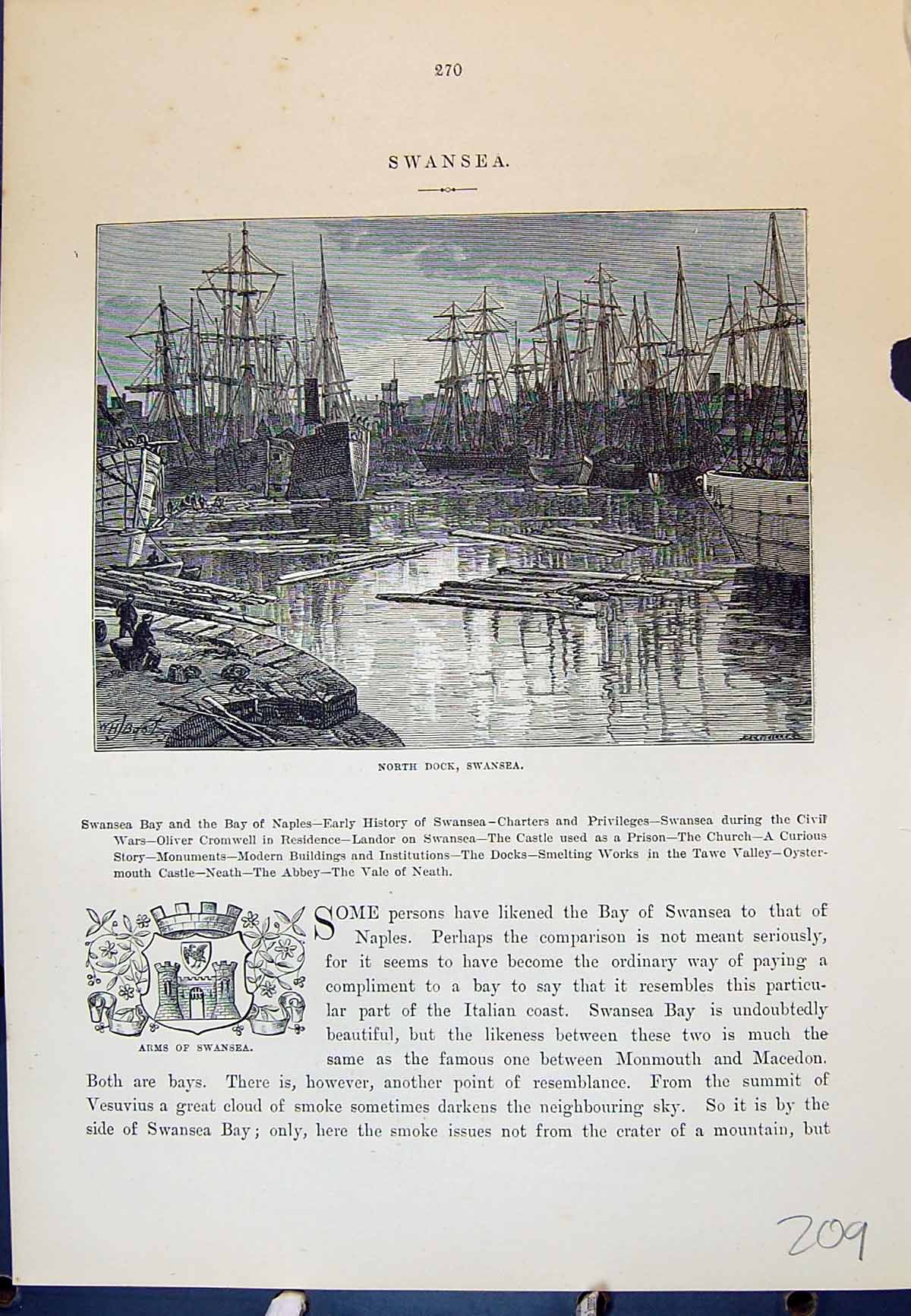 Old North Dock Swansea Ships Surley Fishing Boat River Cassell C1882Victorian