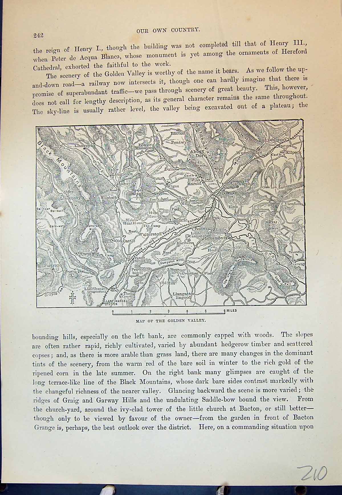 Original Old Antique Print Map Gen Valley Abbey Dore Church Cassell C1882 19th