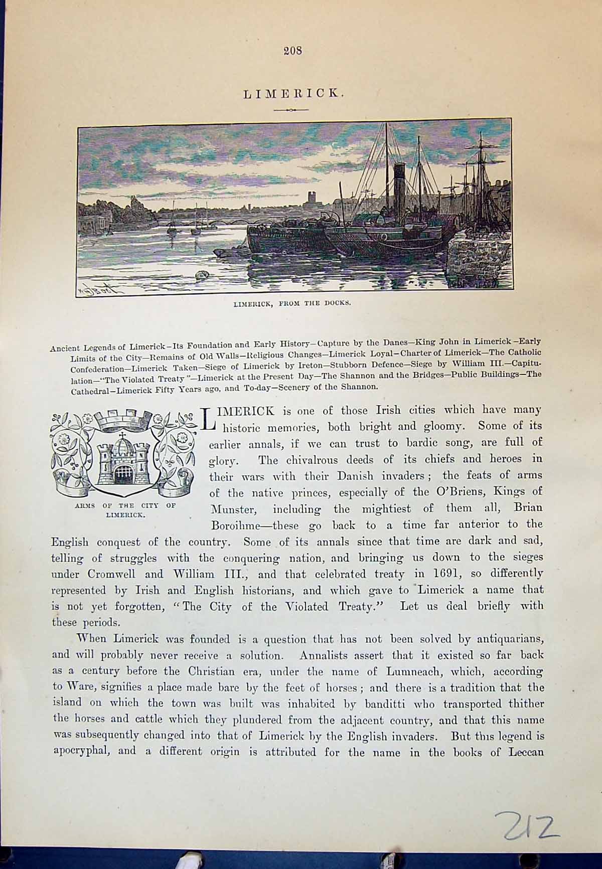 Old Print Limerick Docks Ireland Arms Tay Bridge Scotland Cassell C1882 19th