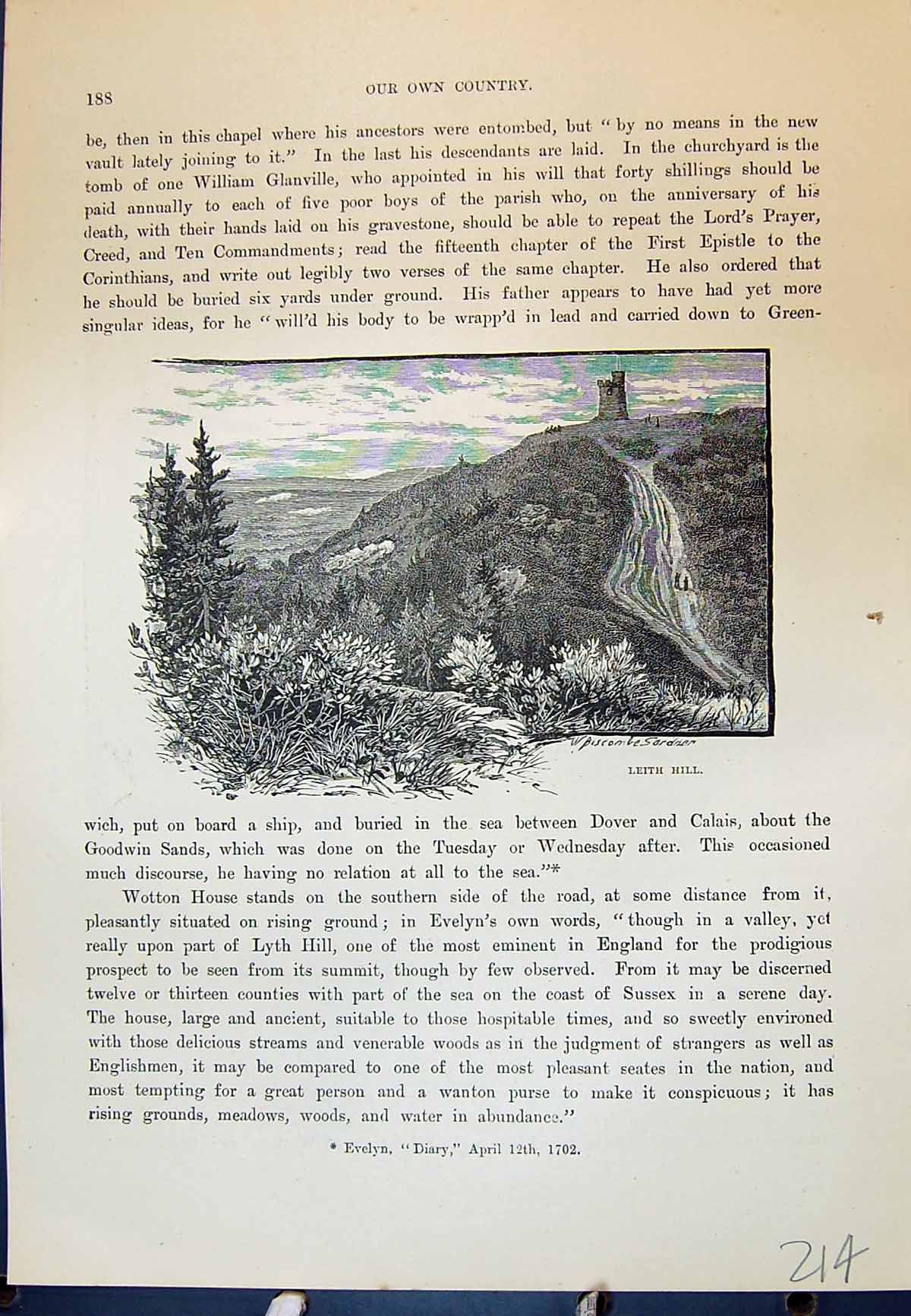 Antique Old Print Leith Hall Scotland Abinger Ranmore Common Cassell C1882