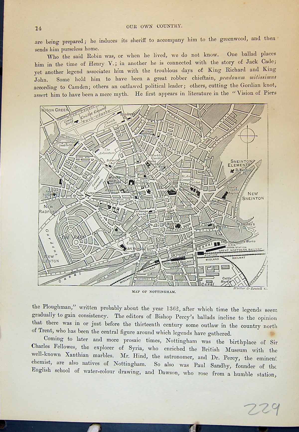 Old Map Street Plan Nottigham Museun University College Cassell C1882 19th