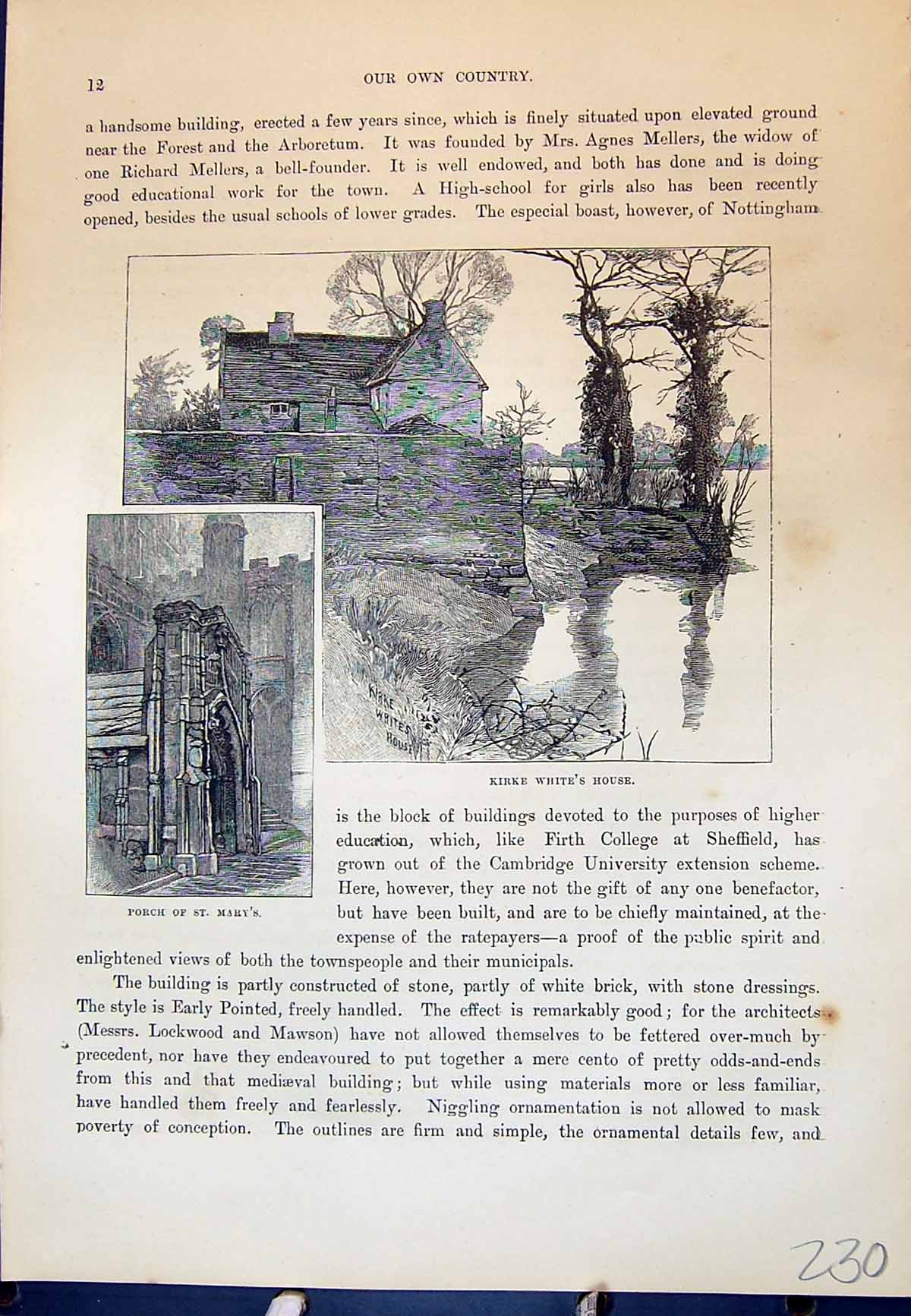 Old Kirke White'S House Porch St. Mary'S Bridlesmith Gate Cassell C18 19th