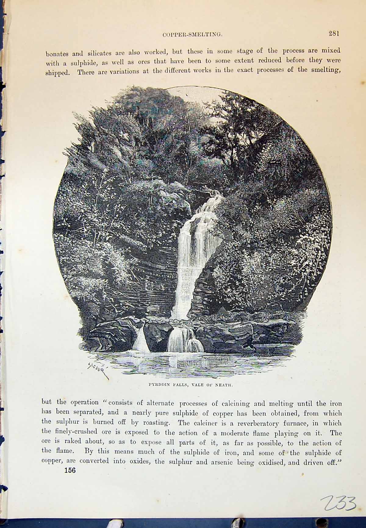 Original Old Antique Print Pyrddin Falls Vale Neath River Cassell C1882 19th