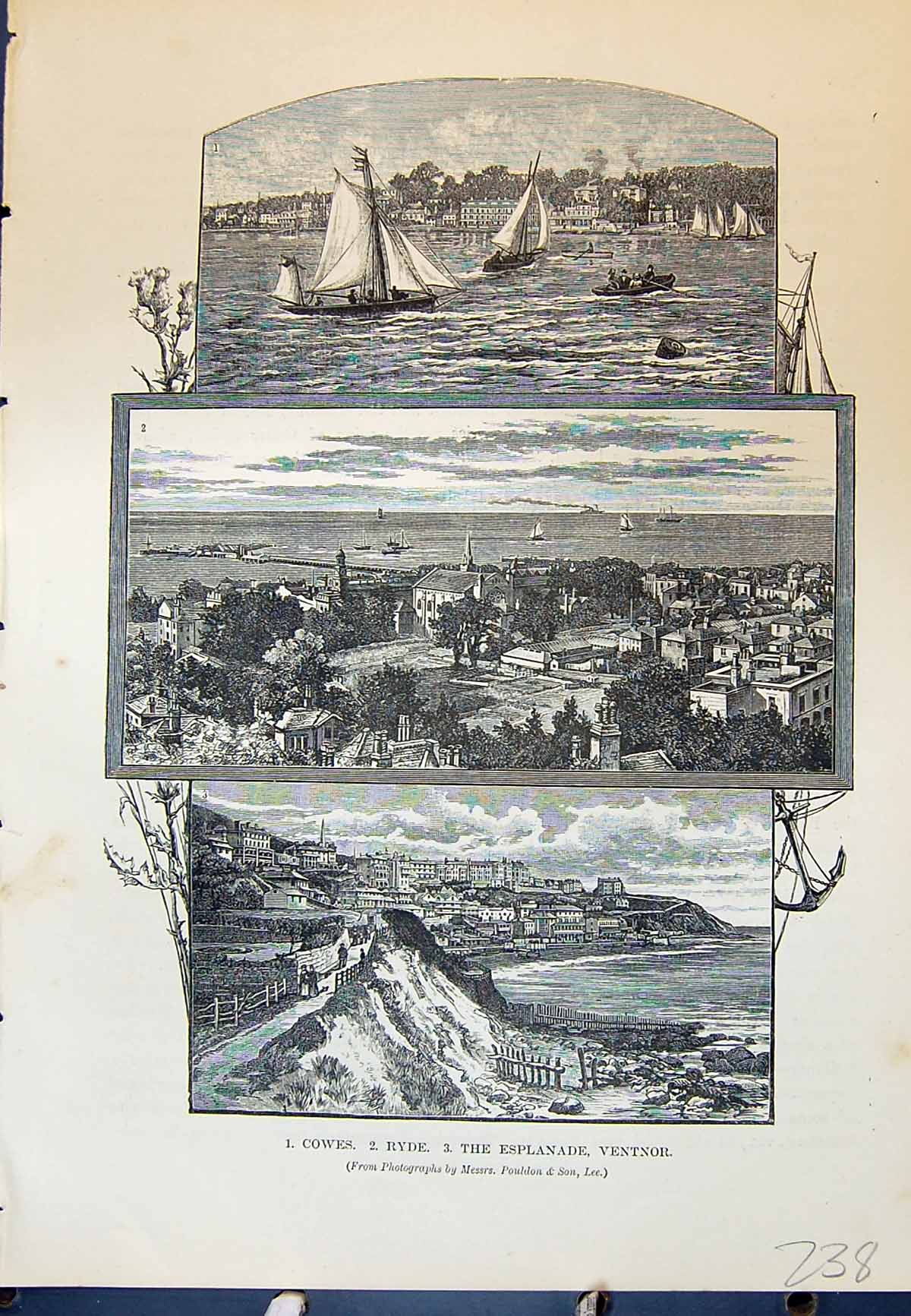 Original Old Antique Print View Cowes Ryde Esplanade Ventnor Cassell C1882 19th