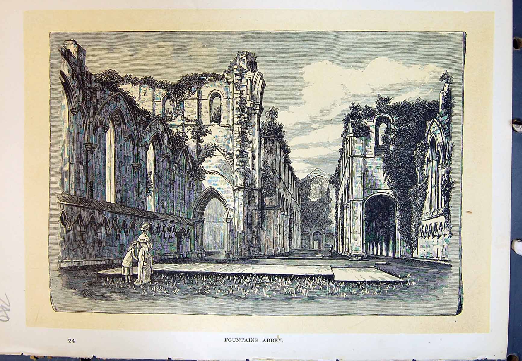 Antique Old Print Exterior Ruins Fountains Abbey Architecture Cassell C1882