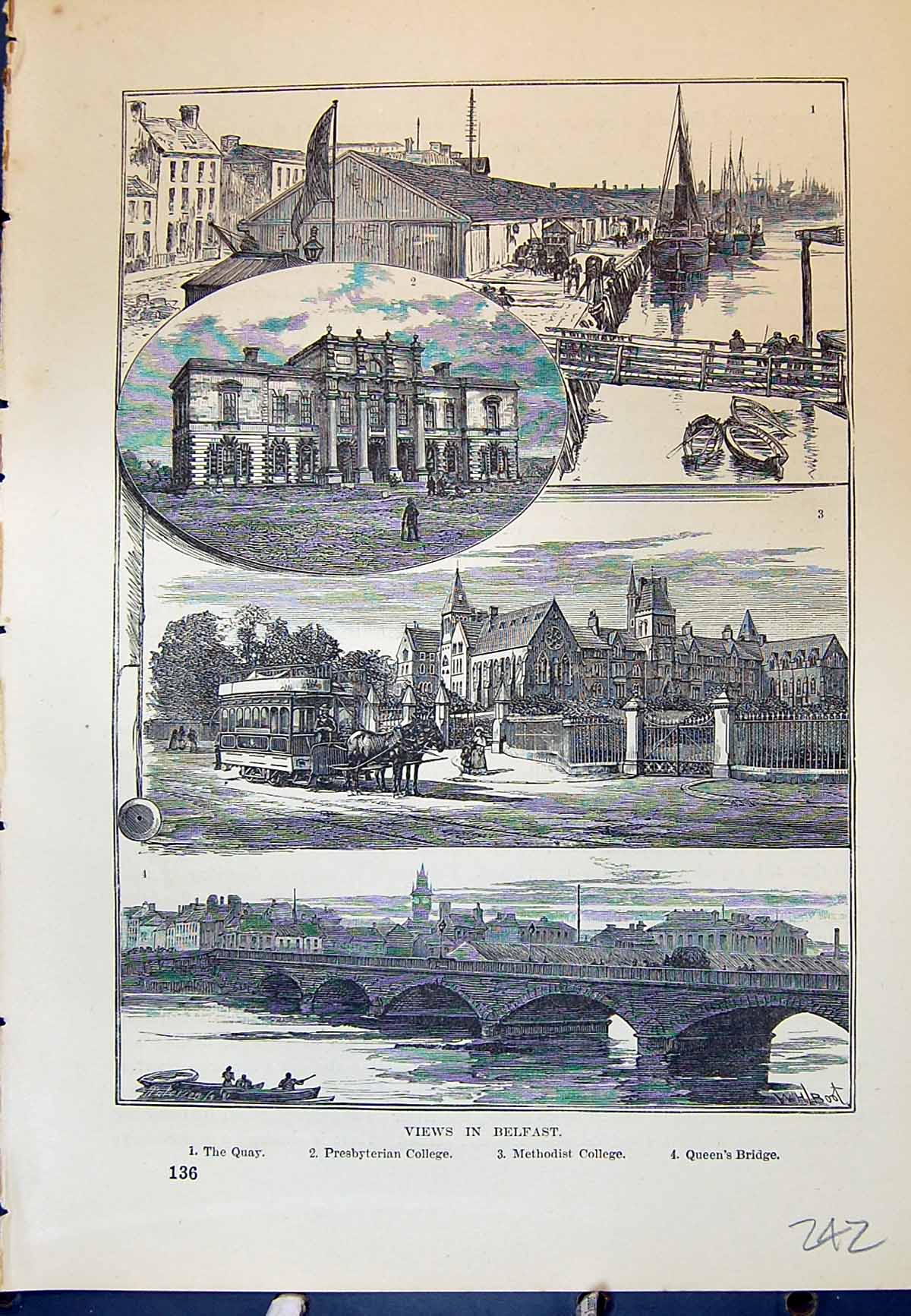 Old Belfast Ireland Quay Presbyterian College Methodist Cassell C1882 Victorian