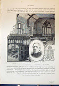 Original Old Antique Print Grammar School Dr. Kennedy Chapel Arms Cassell C1882