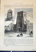 Old Antique Print Abbey Church Shrewsbury Refectory Pulpit Cassell C1882 19th