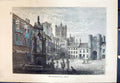 Original Old Antique Print Market Place Wells Architecture Cassell C1882 19th