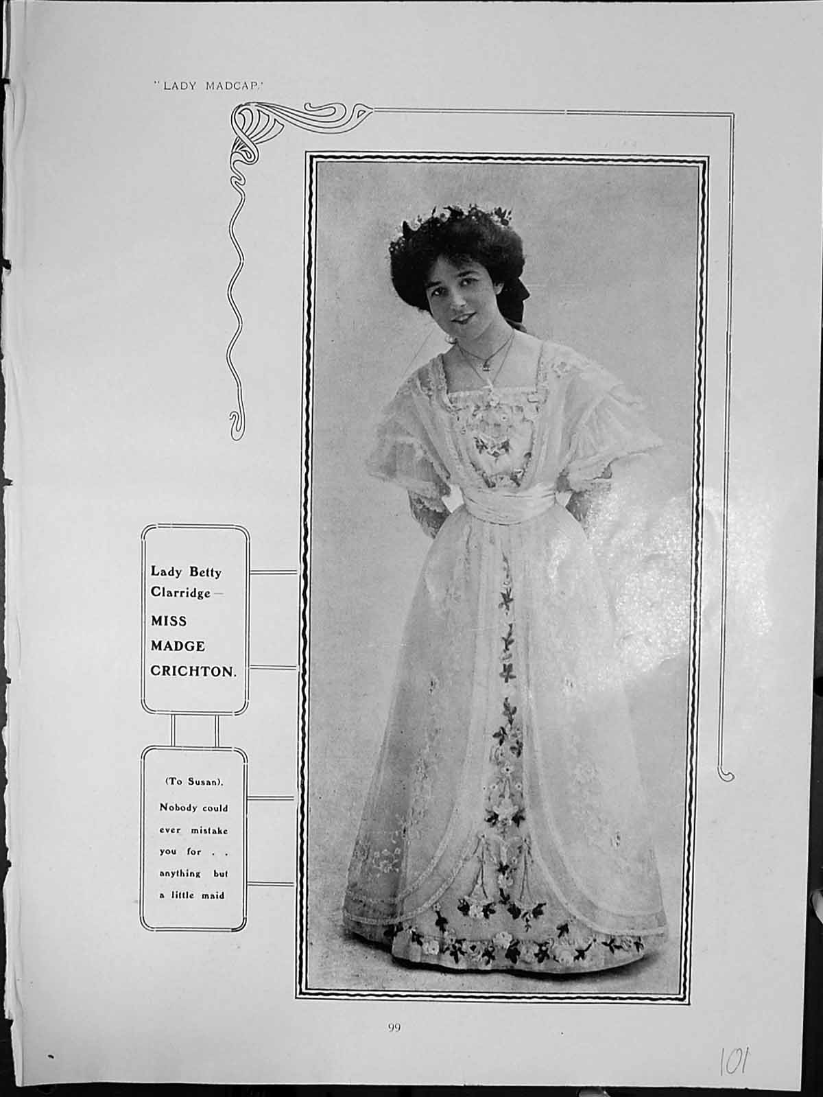 Original Old Antique Print Lady Madcap Lady Betty Claridge Miss Madge Crichton