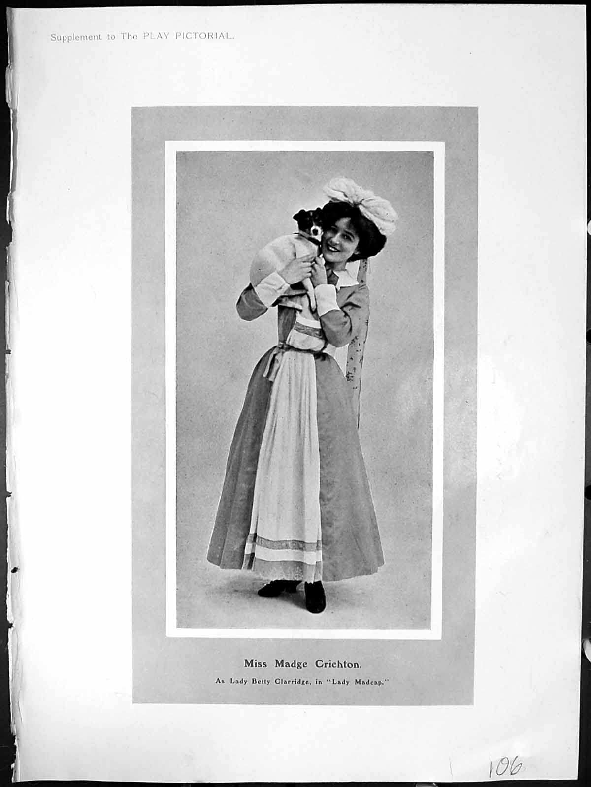 Old Antique Print Miss Madge Crichton As Lady Betty Claridge Lady Madcap