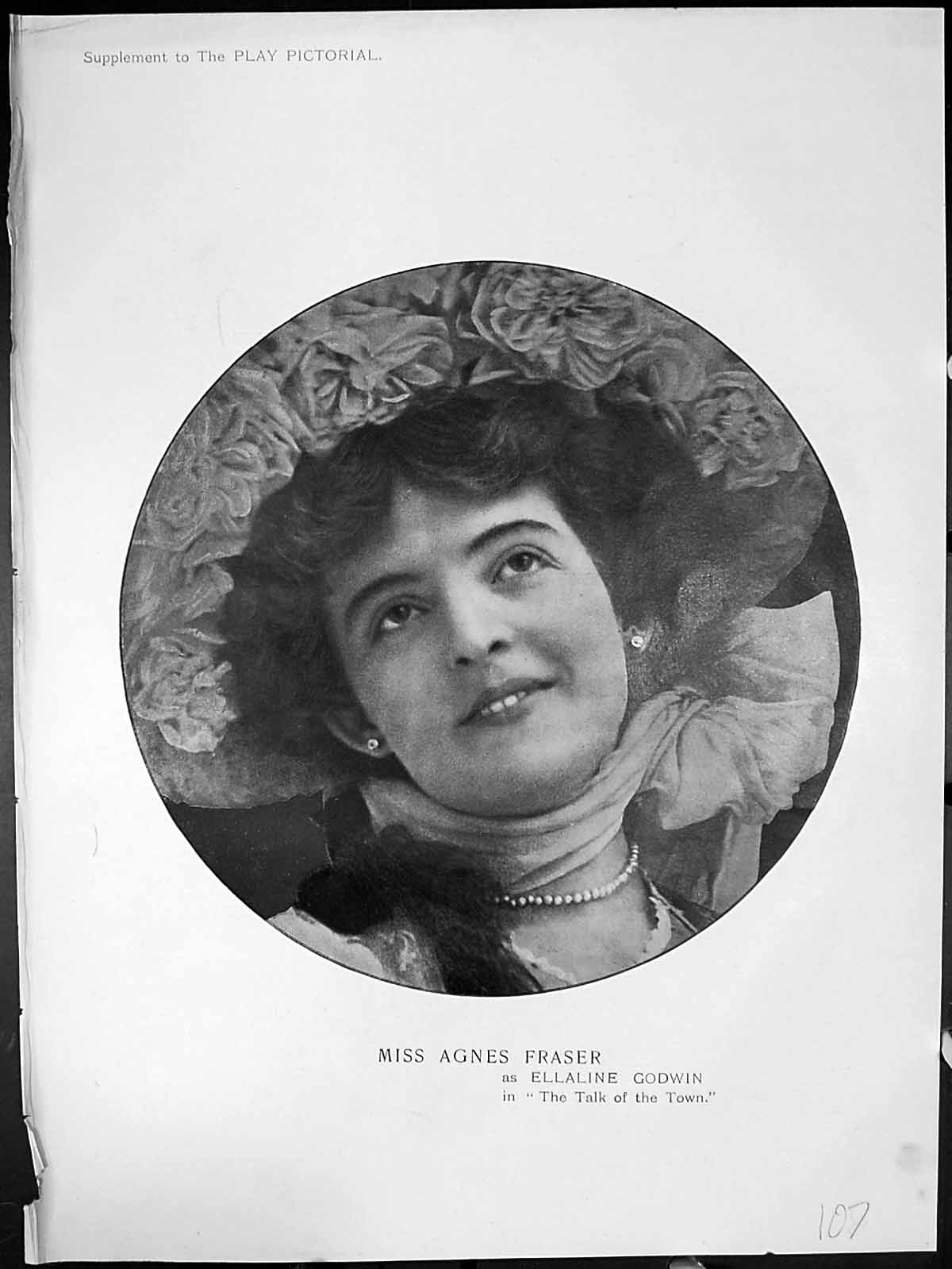 Original Old Antique Print Miss Agnes Fraser As Ellaline Godwin Talk Town
