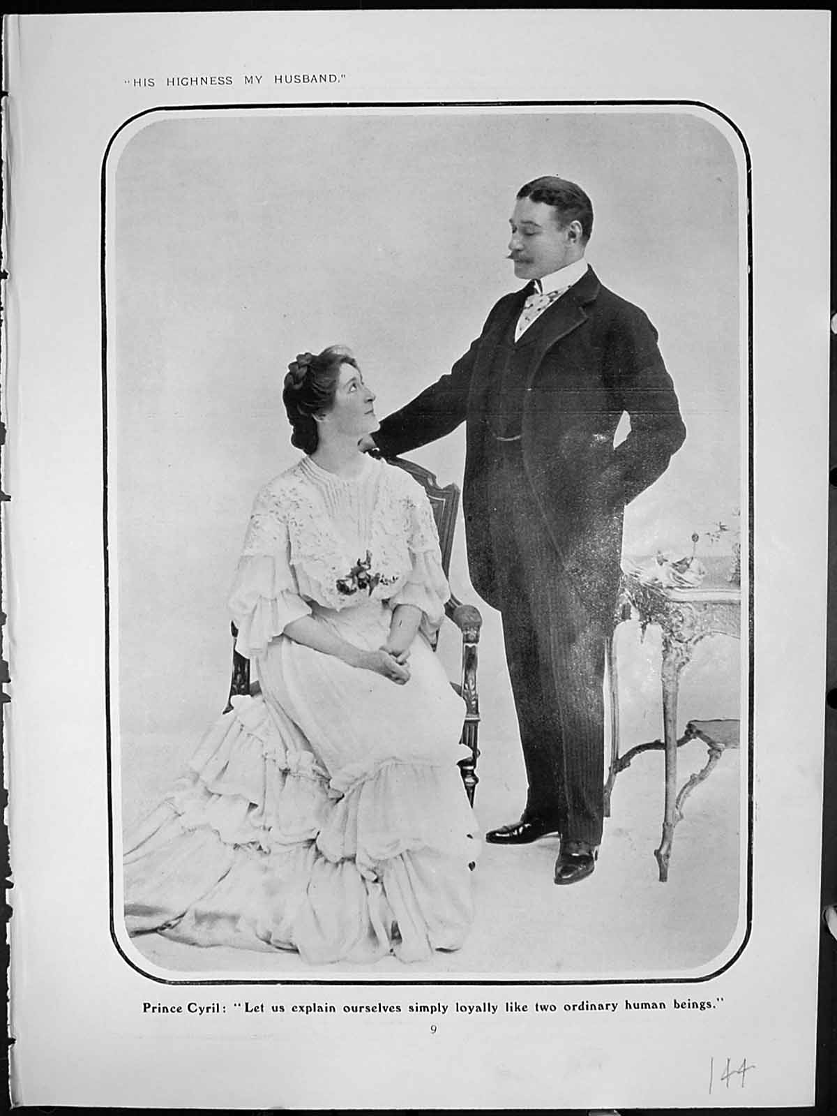 Antique Old Print His Highness My Husband Betrothal Sonia Queen Prince Cyril