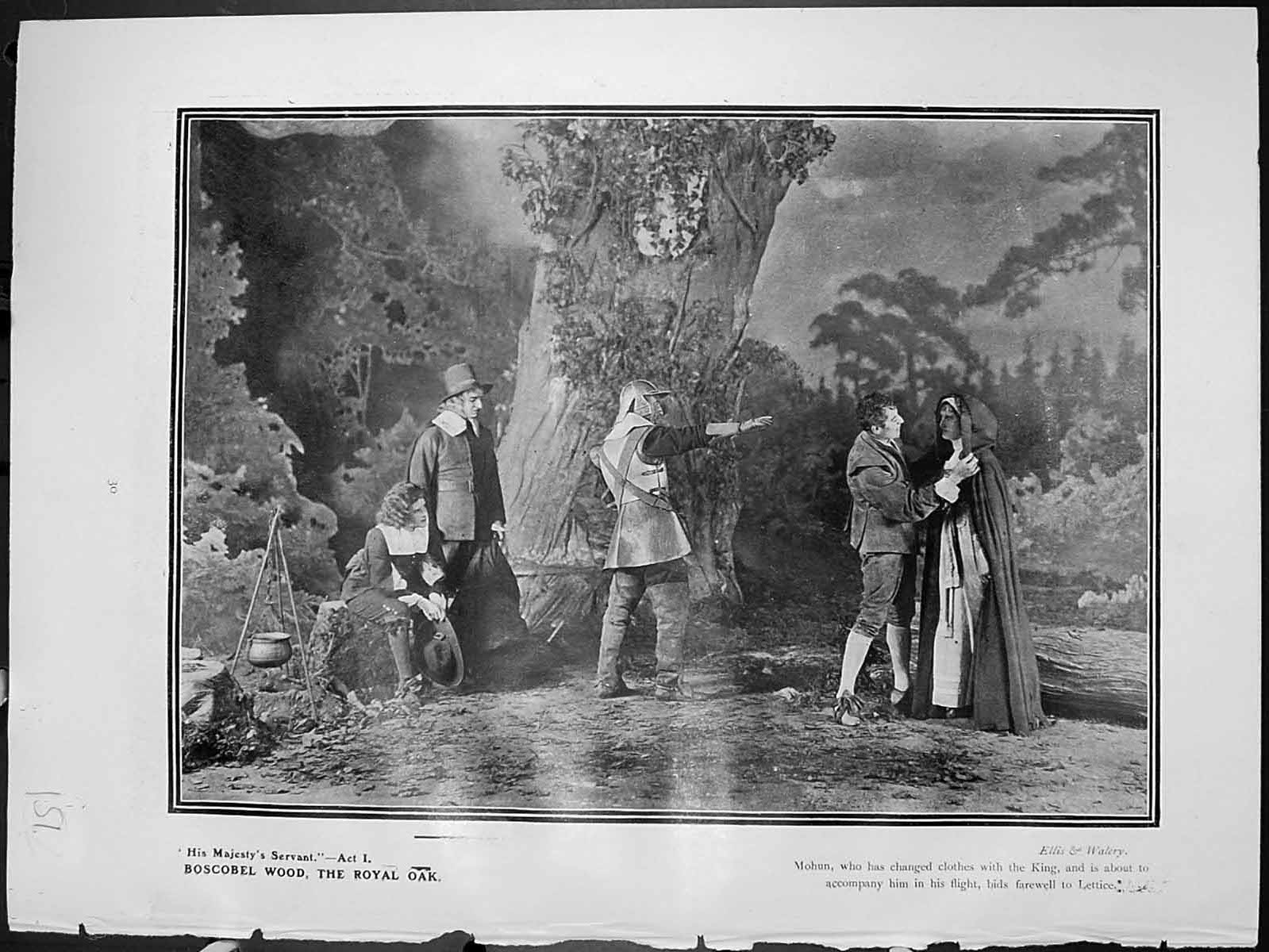 Antique Old Print His Majestys Servant Boscobel Wood Royal Oak Geoffrey Mohun