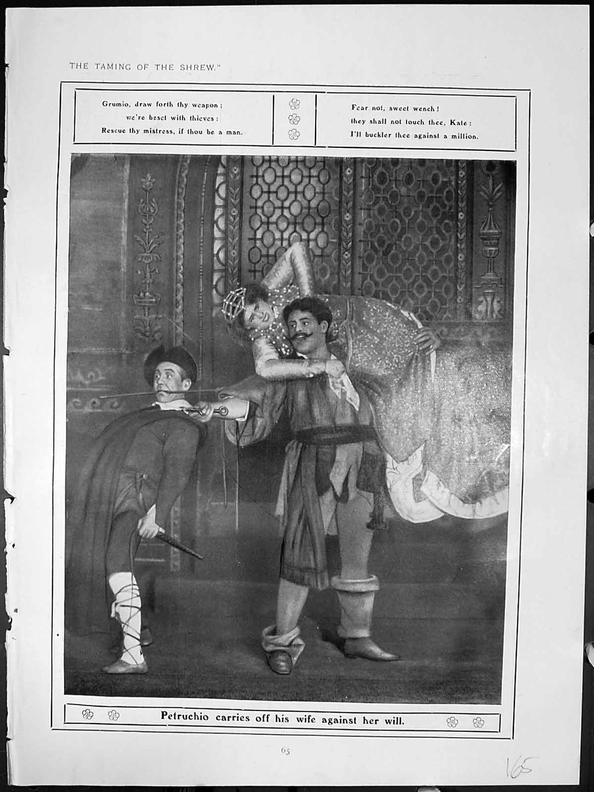 Old Taming Shrew Petruchio Carries Wife Against Will Bianca Rival Lov
