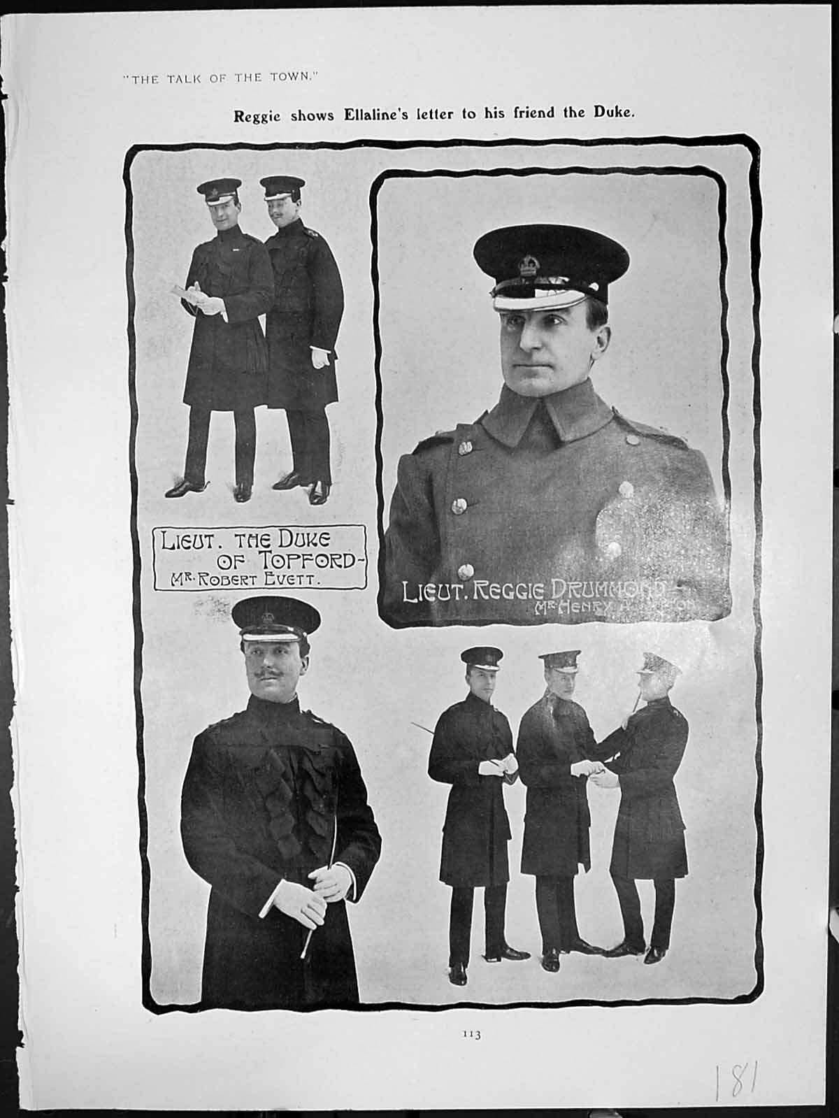 Antique Old Print Talk Town Reggie Shows Ellalines Letter Duke Marjorie Mabel
