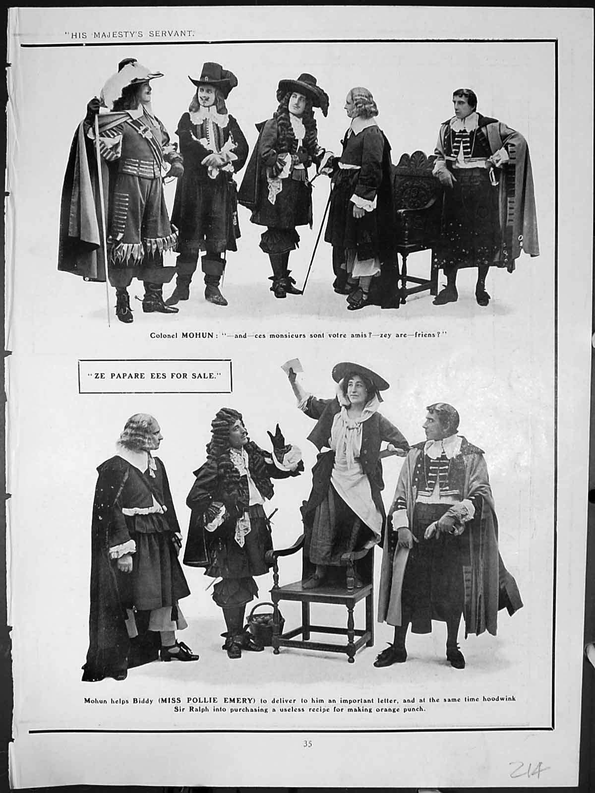 Old His Majestys Servant Colonel Mohun Biddy Lettice Ze Papare Ees Sa