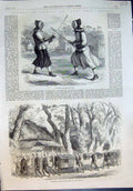 Old Antique Print Japanese Siers Fencing Officer Travelling Tokaido 1861 19th
