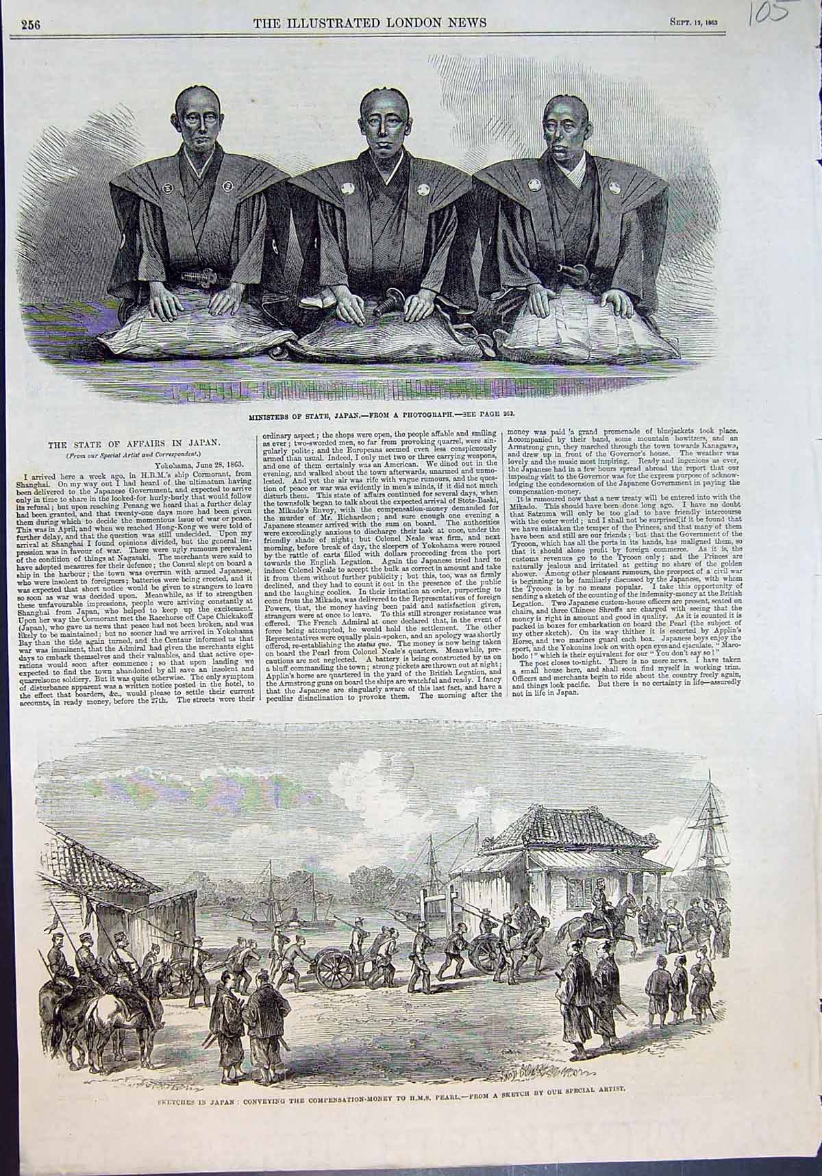 Old Ministers State Japan Conveying Compensation Money Hms Pearl 1863 Victorian