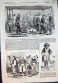 Antique Old Print China Landing Place Canton After Fight Beggar Macao 1859 19th
