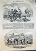 Original Old Antique Print Chinese Rebels Chinese Mode Carrying Wounded 1857