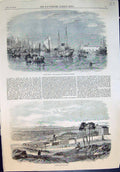 Antique Old Print General View Canton River Red Fort European Quarters 1857