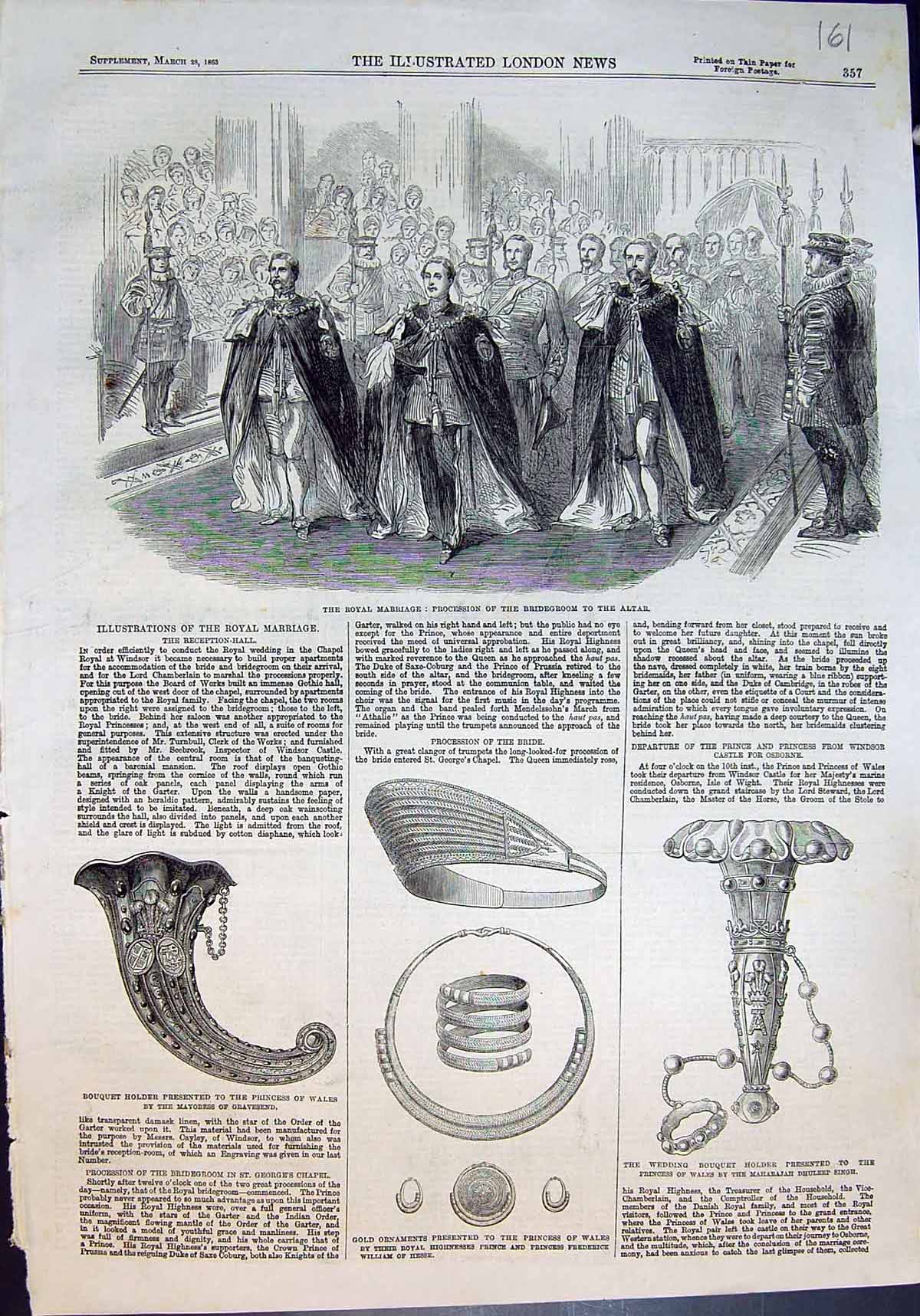 Old Royal Marriage Procession Bridegroom Presents Princess Wales 1863 Victorian