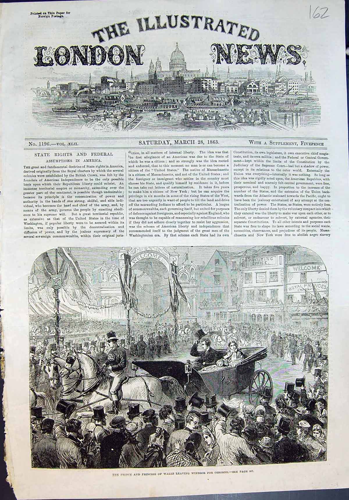 Old Antique Print Prince Princess Wales Leaving Windsor For Osborne 1863 19th